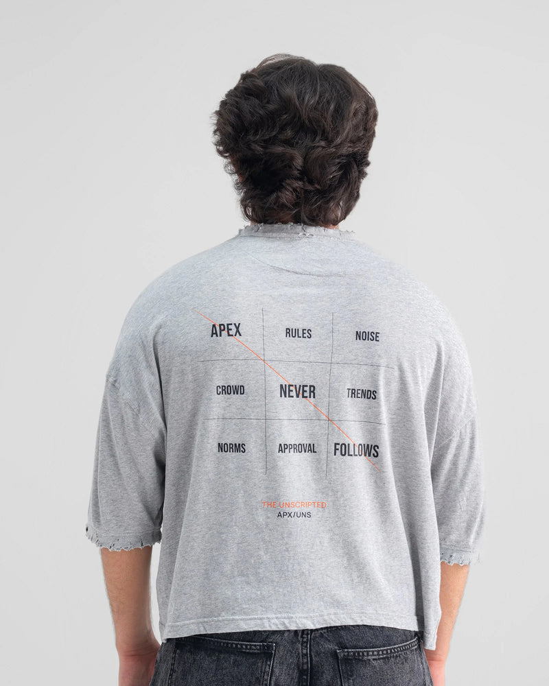 APEX Distressed Cropped Oversized Tee — Grey — Boy