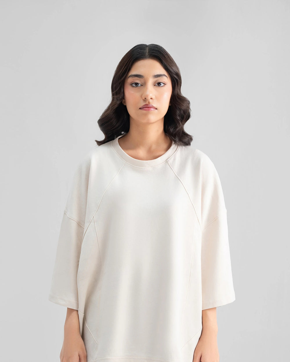 Exaggerated Oversized Panel Tee — Cream — Girl