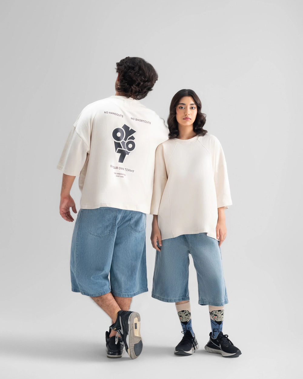 Exaggerated Oversized Panel Tee — Cream — Combo