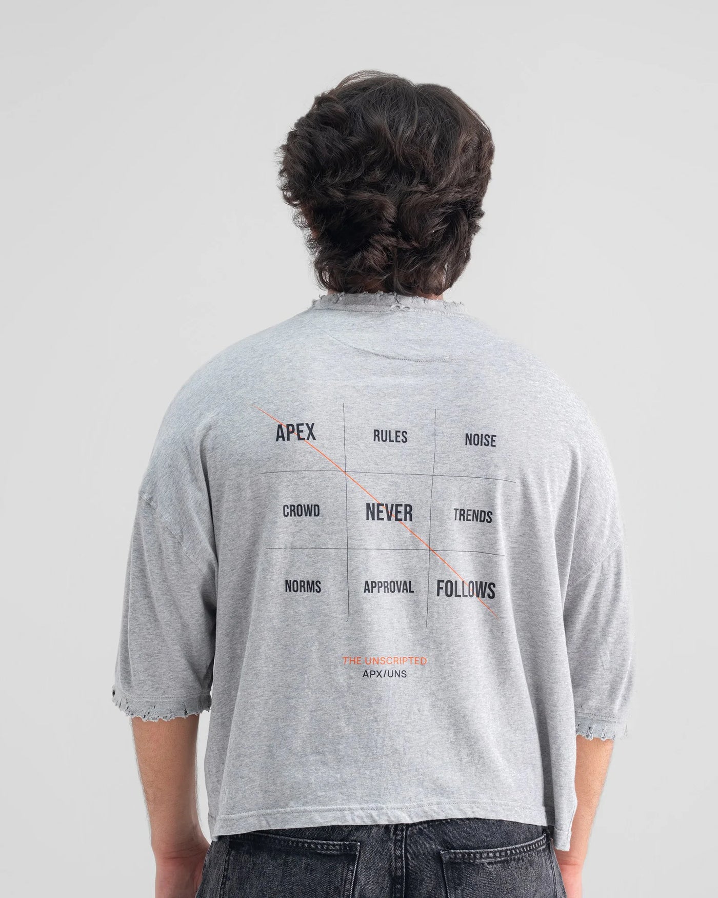 APEX Distressed Cropped Oversized Tee — Grey — Boy
