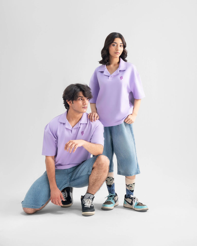 Boxy Camp Collar Polo — Lilac — Combo