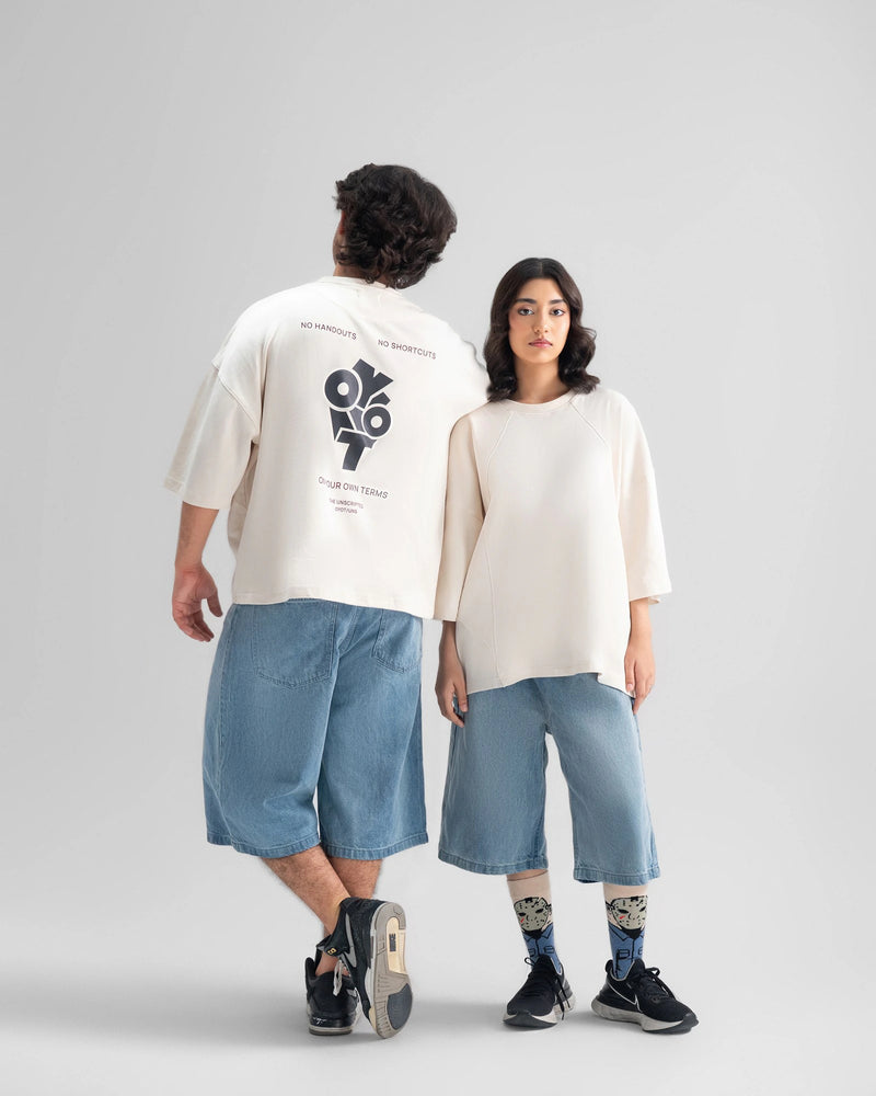 Exaggerated Oversized Panel Tee — Cream — Combo