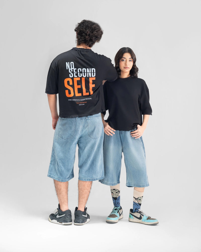 NSS Distressed Cropped Oversized Tee — Black — Combo