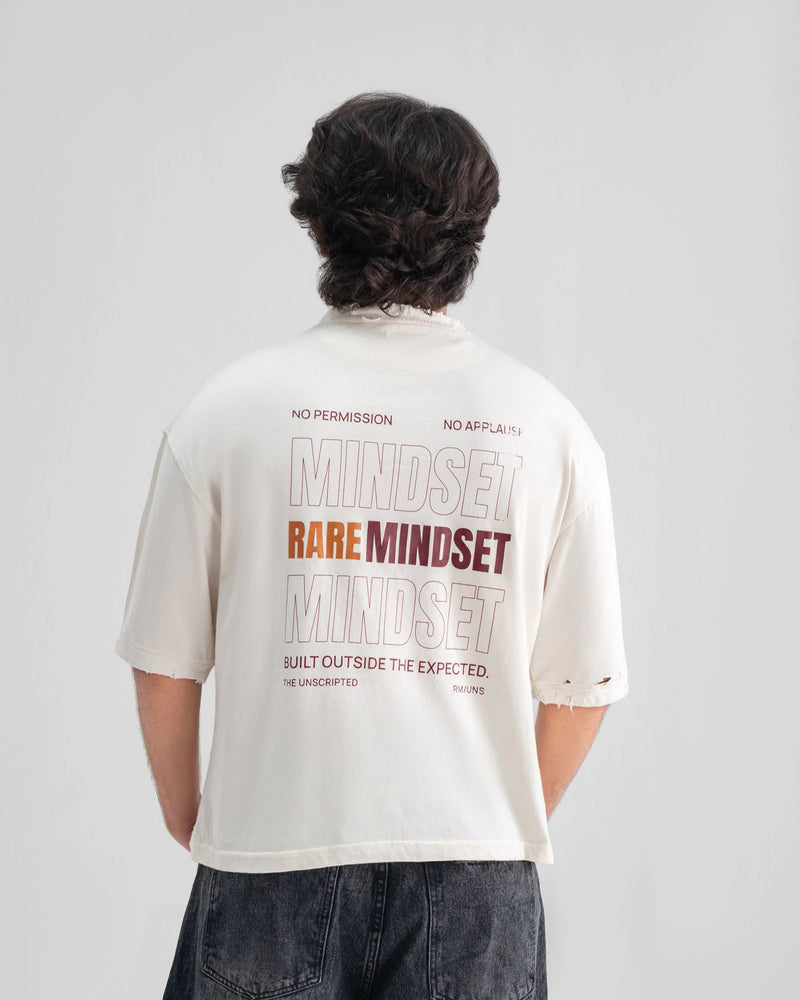 Rare Mindset Distressed Cropped Oversized Tee — Cream — Boy