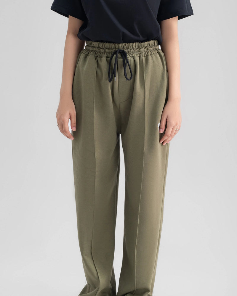 Wide-Leg Drawstring Trousers — Olive Green — Girl